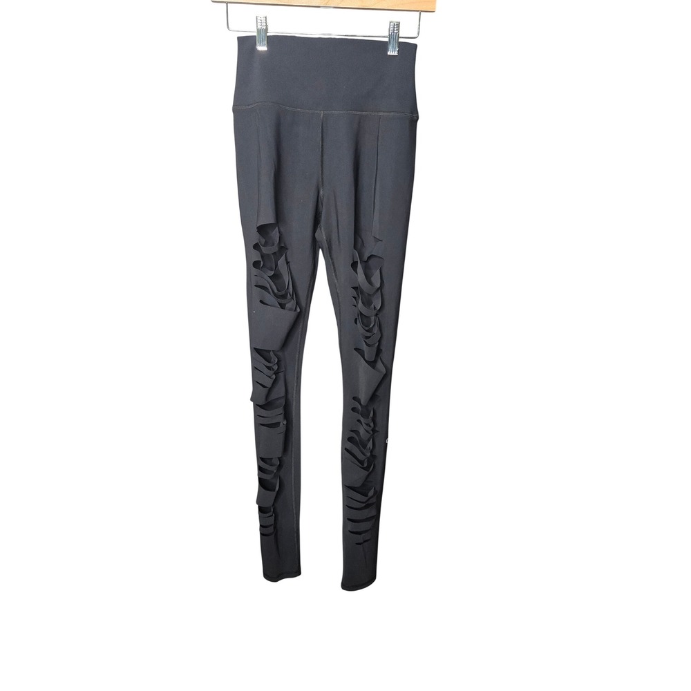 Alo Yoga Extreme Ripped Warrior Leggings Womens S Black High Waist Distressed